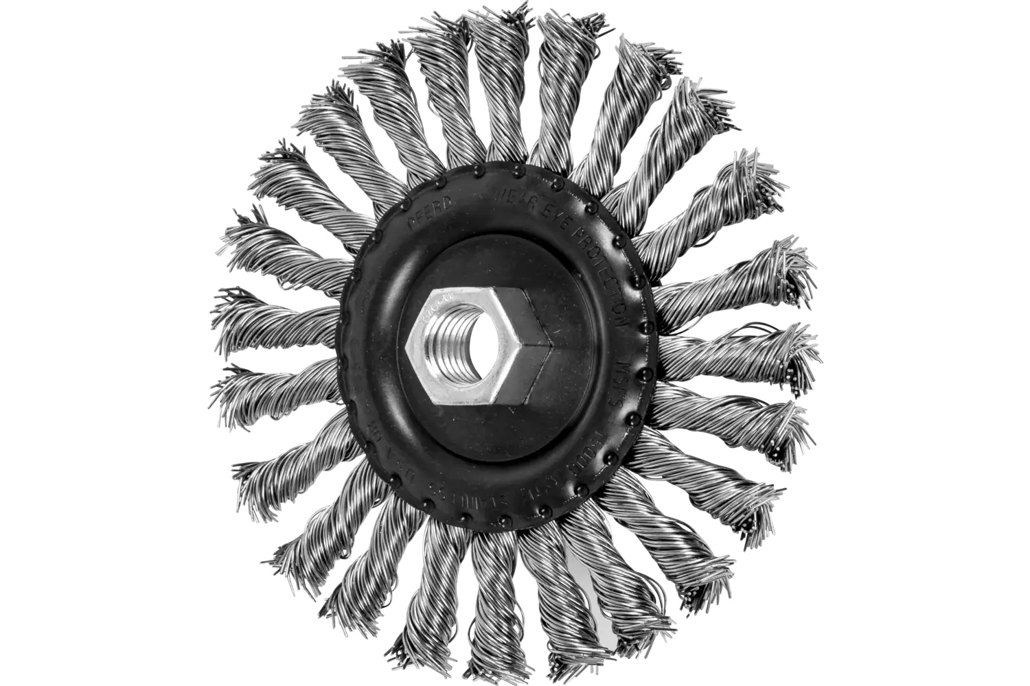 Show details for Pferd Standard Twist Knot Wire Wheel Brush 5" Dia. .023 Stainless Steel 5/8-11 Thread Picture of Pferd Standard Twist Knot Wire Wheel Brush 5" Dia. .023 Stainless Steel 5/8-11 Thread